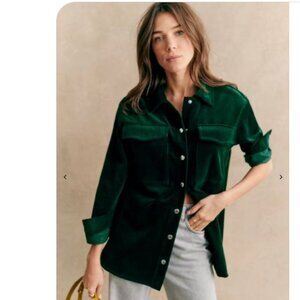 NEW Sezane Sandrine Corduroy Shirt Forest Green Sz 36 / S